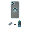 MARSİLYAN™- iPhone 11 Pro Max Kılıf Yörünge Çizgi - Siyah 18D Cam Ekran Koruyucu + Metal Kamera Lens Koruma Cam - AKYL