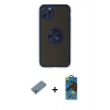MARSİLYAN™- iPhone 11 Pro Max Kılıf Yörünge Çizgi - Siyah 18D Cam Ekran Koruyucu + Metal Kamera Lens Koruma Cam - AKYL