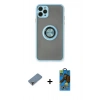 MARSİLYAN™- iPhone 11 Pro Max Kılıf Yörünge Çizgi - Siyah 18D Cam Ekran Koruyucu + Metal Kamera Lens Koruma Cam - MR