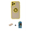 MARSİLYAN™- iPhone 11 Pro Max Kılıf Yörünge Çizgi - Siyah 18D Cam Ekran Koruyucu + Renkli Kamera Lens Koruma Cam - PE