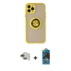 MARSİLYAN™- iPhone 11 Pro Max Kılıf Yörünge Çizgi - Siyah 18D Cam Ekran Koruyucu + Pers Alüminyum Kamera Lens - YL