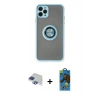 MARSİLYAN™- iPhone 11 Pro Max Kılıf Yörünge Çizgi - Siyah 18D Cam Ekran Koruyucu + Pers Alüminyum Kamera Lens - LT