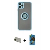 MARSİLYAN™- iPhone 11 Pro Max Kılıf Yörünge Çizgi - Siyah 18D Cam Ekran Koruyucu + Rainbow Kamera Lens Koruma Cam - YL