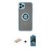 MARSİLYAN™- iPhone 11 Pro Max Kılıf Yörünge Çizgi - Siyah 18D Cam Ekran Koruyucu + Renkli Kamera Lens Koruma Cam - SI