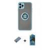 MARSİLYAN™- iPhone 11 Pro Max Kılıf Yörünge Çizgi - Siyah 18D Cam Ekran Koruyucu + Shine Kamera Lens Koruma Cam - SABE