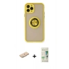 MARSİLYAN™- iPhone 11 Pro Max Kılıf Yörünge Çizgi - Siyah 20D Premium Cam Ekran Koruyucu + Renkli Kamera Lens Koruma Cam - MI