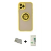 MARSİLYAN™- iPhone 11 Pro Max Kılıf Yörünge Çizgi - Siyah 20D Premium Cam Ekran Koruyucu + Rainbow Kamera Lens Koruma Cam - GD
