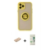 MARSİLYAN™- iPhone 11 Pro Max Kılıf Yörünge Çizgi - Siyah 20D Premium Cam Ekran Koruyucu + Renkli Kamera Lens Koruma Cam - TU
