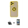 MARSİLYAN™- iPhone 11 Pro Max Kılıf Yörünge Çizgi - Siyah 34D Hayalet Izgaralı Cam + Kamera Lens Koruma Cam - SF