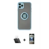 MARSİLYAN™- iPhone 11 Pro Max Kılıf Yörünge Çizgi - Siyah 34D Hayalet Izgaralı Cam + Kamera Lens Koruma Cam - SF