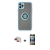 MARSİLYAN™- iPhone 11 Pro Max Kılıf Yörünge Çizgi - Siyah 34D Hayalet Izgaralı Cam + Pers Alüminyum Kamera Lens - KI