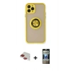 MARSİLYAN™- iPhone 11 Pro Max Kılıf Yörünge Çizgi - Siyah 34D Hayalet Izgaralı Cam + Pers Alüminyum Kamera Lens - KI