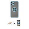 MARSİLYAN™- iPhone 11 Pro Max Kılıf Yörünge Çizgi - Siyah 34D Hayalet Izgaralı Cam + Renkli Kamera Lens Koruma Cam - MI