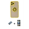 MARSİLYAN™- iPhone 11 Pro Max Kılıf Yörünge Çizgi - Siyah 34D Hayalet Izgaralı Cam + Metal Kamera Lens Koruma Cam - SH