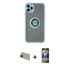 MARSİLYAN™- iPhone 11 Pro Max Kılıf Yörünge Çizgi - Siyah 34D Hayalet Izgaralı Cam + Rainbow Kamera Lens Koruma Cam - YL