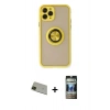 MARSİLYAN™- iPhone 11 Pro Max Kılıf Yörünge Çizgi - Siyah 34D Hayalet Izgaralı Cam + Rainbow Kamera Lens Koruma Cam - YL