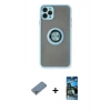 MARSİLYAN™- iPhone 11 Pro Max Kılıf Yörünge Çizgi - Siyah 34D Izgaralı Cam + Metal Kamera Lens Koruma Cam - GS