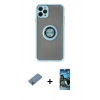 MARSİLYAN™- iPhone 11 Pro Max Kılıf Yörünge Çizgi - Siyah 34D Izgaralı Cam + Mavi Shine Kamera Lens Koruma Cam