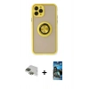 MARSİLYAN™- iPhone 11 Pro Max Kılıf Yörünge Çizgi - Siyah 34D Izgaralı Cam + Pers Alüminyum Kamera Lens - YL