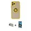 MARSİLYAN™- iPhone 11 Pro Max Kılıf Yörünge Çizgi - Siyah 34D Izgaralı Cam + Rainbow Kamera Lens Koruma Cam - YL