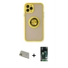 MARSİLYAN™- iPhone 11 Pro Max Kılıf Yörünge Çizgi - Siyah 360 Mat Full Body Arka Koruyucu + Gold Rainbow Kamera Lens Koruma Cam