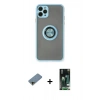 MARSİLYAN™- iPhone 11 Pro Max Kılıf Yörünge Çizgi - Siyah 360 Mat Full Body Arka Koruyucu + Shine Kamera Lens Koruma Cam - GD