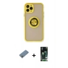 MARSİLYAN™- iPhone 11 Pro Max Kılıf Yörünge Çizgi - Siyah 360 Mat Full Body Arka Koruyucu + Shine Kamera Lens Koruma Cam - GS
