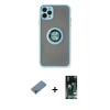 MARSİLYAN™- iPhone 11 Pro Max Kılıf Yörünge Çizgi - Siyah 360 Mat Full Body Arka Koruyucu + Metal Kamera Lens Koruma Cam - MR