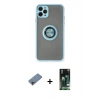 MARSİLYAN™- iPhone 11 Pro Max Kılıf Yörünge Çizgi - Siyah 360 Mat Full Body Arka Koruyucu + Pembe Shine Kamera Lens Koruma Cam