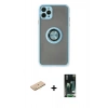 MARSİLYAN™- iPhone 11 Pro Max Kılıf Yörünge Çizgi - Siyah 360 Mat Full Body Arka Koruyucu + Renkli Kamera Lens Koruma Cam - SI