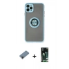 MARSİLYAN™- iPhone 11 Pro Max Kılıf Yörünge Çizgi - Siyah 360 Mat Full Body Arka Koruyucu + Metal Kamera Lens Koruma Cam - SH