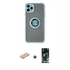 MARSİLYAN™- iPhone 11 Pro Max Kılıf Yörünge Çizgi - Siyah 360 Mat Full Body Arka Koruyucu + Renkli Kamera Lens Koruma Cam - TU