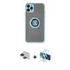 MARSİLYAN™- iPhone 11 Pro Max Kılıf Yörünge Çizgi - Siyah 3D Antistatik Cam Ekran Koruyucu + Pers Alüminyum Kamera Lens - SH