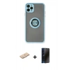 MARSİLYAN™- iPhone 11 Pro Max Kılıf Yörünge Çizgi - Siyah 3D Antistatik Hayalet Cam Ekran Koruyucu + Renkli Kamera Lens Koruma Cam - MI