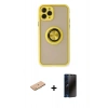 MARSİLYAN™- iPhone 11 Pro Max Kılıf Yörünge Çizgi - Siyah 3D Antistatik Hayalet Cam Ekran Koruyucu + Renkli Kamera Lens Koruma Cam - PE
