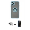 MARSİLYAN™- iPhone 11 Pro Max Kılıf Yörünge Çizgi - Siyah 3D Antistatik Hayalet Cam Ekran Koruyucu + Pers Alüminyum Kamera Lens - SH