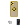 MARSİLYAN™- iPhone 11 Pro Max Kılıf Yörünge Çizgi - Siyah 3D Antistatik Hayalet Cam Ekran Koruyucu + Pers Alüminyum Kamera Lens - SH