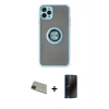 MARSİLYAN™- iPhone 11 Pro Max Kılıf Yörünge Çizgi - Siyah 3D Antistatik Hayalet Cam Ekran Koruyucu + Rainbow Kamera Lens Koruma Cam - YL