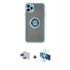 MARSİLYAN™- iPhone 11 Pro Max Kılıf Yörünge Çizgi - Siyah 3D Antistatik Seramik Nano Ekran Koruyucu + Lacivert Pers Alüminyum Kamera Lens