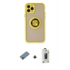 MARSİLYAN™- iPhone 11 Pro Max Kılıf Yörünge Çizgi - Siyah Bilvis Hayalet Cam Ekran Koruyucu + Shine Kamera Lens Koruma Cam - SABE