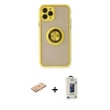 MARSİLYAN™- iPhone 11 Pro Max Kılıf Yörünge Çizgi - Siyah Bilvis Hayalet Cam Ekran Koruyucu + Renkli Kamera Lens Koruma Cam - TU