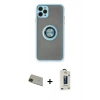 MARSİLYAN™- iPhone 11 Pro Max Kılıf Yörünge Çizgi - Siyah Bilvis Hayalet Cam Ekran Koruyucu + Rainbow Kamera Lens Koruma Cam - YL
