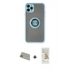 MARSİLYAN™- iPhone 11 Pro Max Kılıf Yörünge Çizgi - Siyah Mat Seramik Nano Ekran Koruyucu + Rainbow Kamera Lens Koruma Cam - GD