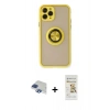 MARSİLYAN™- iPhone 11 Pro Max Kılıf Yörünge Çizgi - Siyah Mat Seramik Nano Ekran Koruyucu + Lacivert Pers Alüminyum Kamera Lens