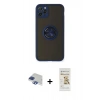 MARSİLYAN™- iPhone 11 Pro Max Kılıf Yörünge Çizgi - Siyah Mat Seramik Nano Ekran Koruyucu + Lacivert Pers Alüminyum Kamera Lens