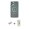 MARSİLYAN™- iPhone 11 Pro Max Kılıf Yörünge Çizgi - Siyah Mat Seramik Nano Ekran Koruyucu + Renkli Kamera Lens Koruma Cam - SI