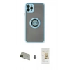 MARSİLYAN™- iPhone 11 Pro Max Kılıf Yörünge Çizgi - Siyah Mat Seramik Nano Ekran Koruyucu + Rainbow Kamera Lens Koruma Cam - YL