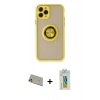 MARSİLYAN™- iPhone 11 Pro Max Kılıf Yörünge Çizgi - Siyah Polymer Nano Ekran Koruyucu + Gold Rainbow Kamera Lens Koruma Cam