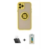 MARSİLYAN™- iPhone 11 Pro Max Kılıf Yörünge Çizgi - Siyah Polymer Nano Ekran Koruyucu + Kamera Lens Koruma Cam - SF