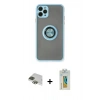 MARSİLYAN™- iPhone 11 Pro Max Kılıf Yörünge Çizgi - Siyah Polymer Nano Ekran Koruyucu + Yeşil Pers Alüminyum Kamera Lens